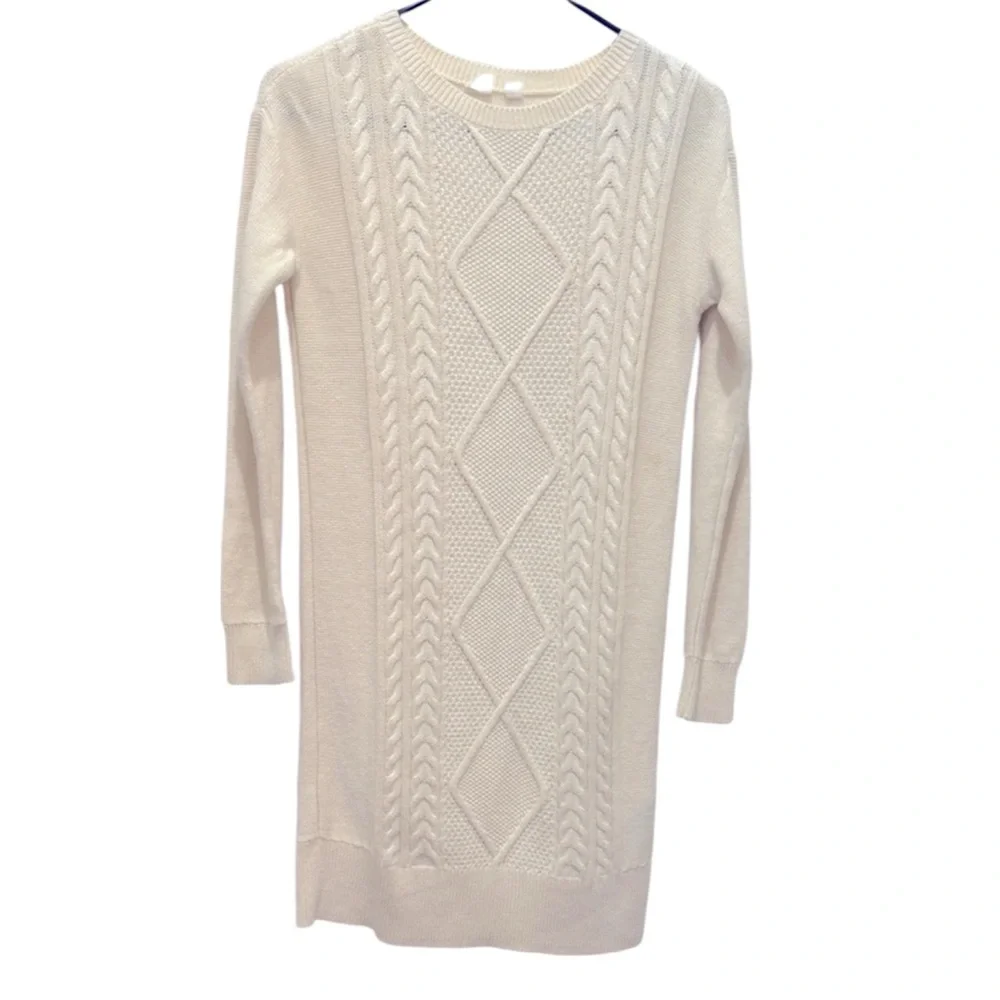 GAP Kids Ivory Cream Cable Knit Casual Long Sleeve Sweater Dress Youth XL